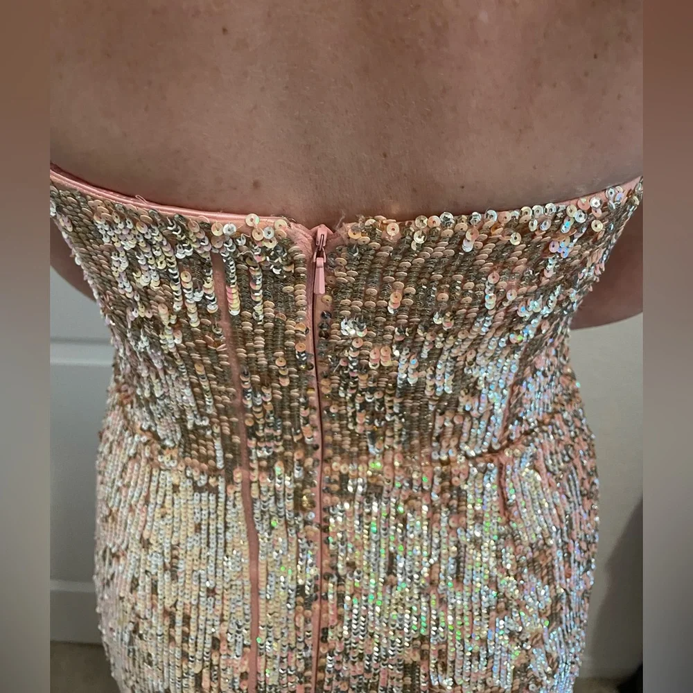 Vintage Sherri Hill Pink Sequin Silk Gown - Prom Homecoming Feather Train 4 Y2K - Picture 5 of 12